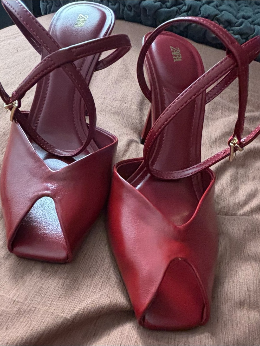 Zara Women’s Burgundy High-Heel Sandals - Picture 6 of 12